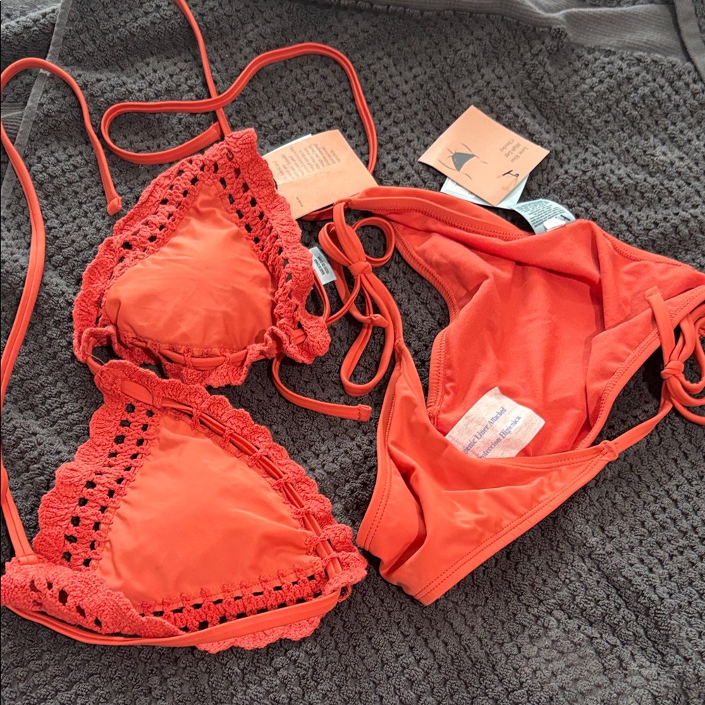 Women's red/orange Burnt orange colored Crochet Bikini Set